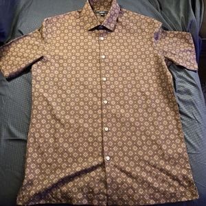 Alfani Shirt Mens S Multicolor Button Up Short Sleeve Brown Floral Casual 0138